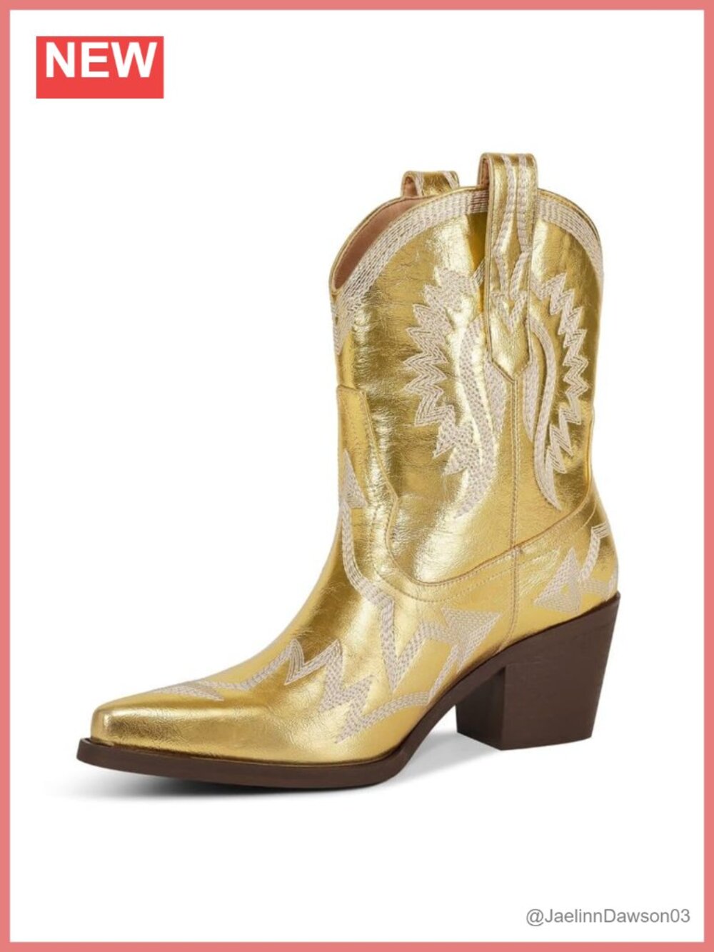 Wide Calf Western Ankle Cowboy Boots Chunky Pointed Toe Embroidered